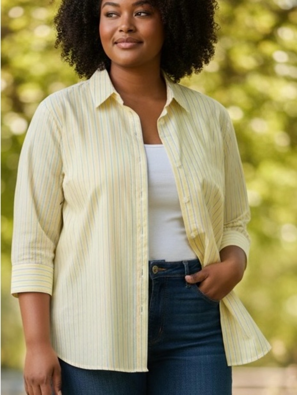 ⭐️Eddie Bauer Yellow and Blue Striped Women's Blouse NWOT